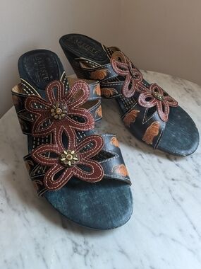 Spring Step L'Artiste Carolina Floral Leather Sandals Size 38